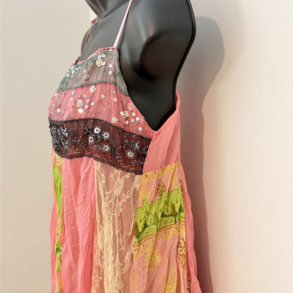 Fairy y2k Sleeveless Patchwork Boho Sequin Beaded Top Size S Pink Multi - Picture 5 of 12